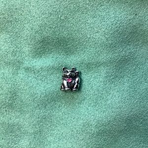 AUTHENTIC PANDORA CAT CHARM BEAD PINK ENAMEL HEART Sterling Silver EUC